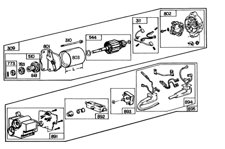 Starter Motor Kit Model No. 37-4630 (8 H.P. & 11 H.P. Snowthrower Model 38150 & 38090) Diagram and Parts List for 38150 9000001 - 9999999 Toro Snow Blower