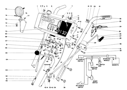 Handle Assembly Diagram and Parts List for 38160 5000001 - 5999999 Toro Snow Blower