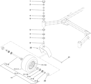 Fork And Caster Wheel Assembly Diagram and Parts List for 74296 (311000001-311999999)(2011) Toro Lawn Mower