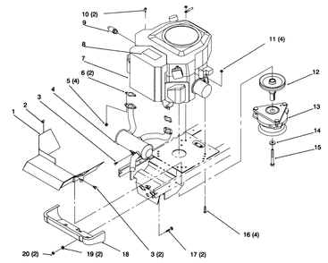 Twin Cylinder Engine, Muffler, And P.T.O. Diagram and Parts List for 72085 6900001 - 6999999 Toro Lawn Tractor