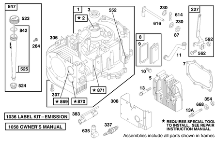 Engine Briggs & Stratton Model 28m707-1182-E1 Diagram and Parts List for 70082 8900001 - 8999999 Toro Lawn Tractor