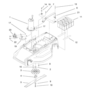 Motor, Batteries And Blade Assembly Diagram and Parts List for 21042 8900001 - 8999999 Toro Lawn Mower