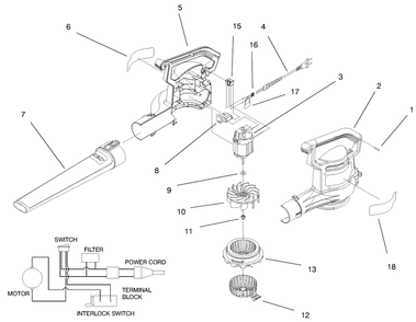 Blower Assembly Diagram and Parts List for 51557 890000001 - 899999999 Toro Leaf Blower / Vacuum