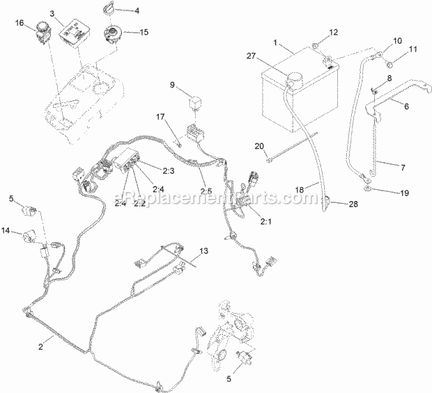 Electrical Assembly Diagram and Parts List for 74916 313000001-313999999 Toro Lawn Mower
