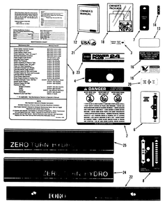 Decals Diagram and Parts List for Z1-24OE03  Toro Lawn Tractor