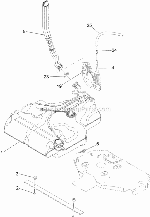 Fuel Tank Mounting Assembly Diagram and Parts List for 74915CP 311000001-311999999 Toro Lawn Mower