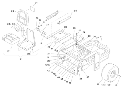 Main Frame Diagram and Parts List for 74200 890001 - 899999 Toro Lawn Tractor