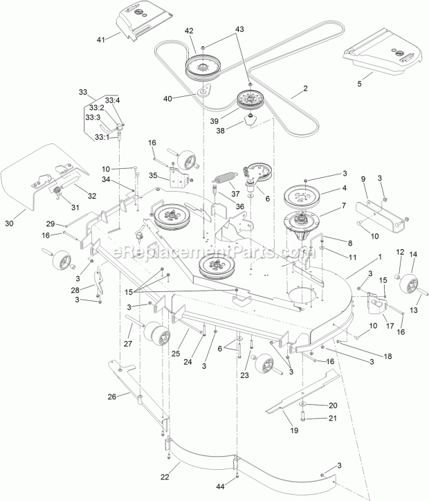 Deck Assembly Diagram and Parts List for 74927 315000001-315999999 Toro Lawn Mower