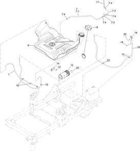Fuel System Assembly Diagram and Parts List for 74497 400000000-999999999 Toro Lawn Tractor