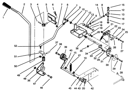 Clutch, Brake And Motion Control Linkage Diagram and Parts List for 73501 59002869 - 59002946 Toro Lawn Tractor