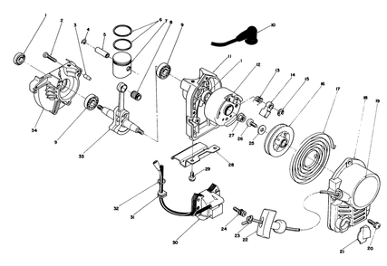 Recoil & Crankcase Assembly Diagram and Parts List for 51642 6000001 - 6999999 Toro Trimmer