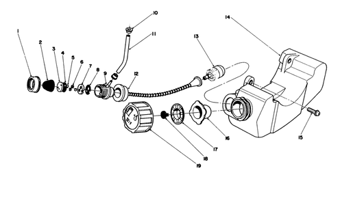 Fuel Tank Assembly Diagram and Parts List for 51641 7000001 - 7999999 Toro Trimmer