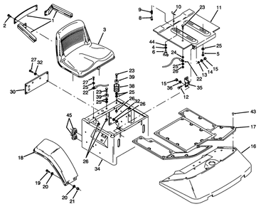 Fenders, Floor Pan & Seat Assembly Diagram and Parts List for Y1-20OE03 2000001 - 2999999 Toro Lawn Tractor