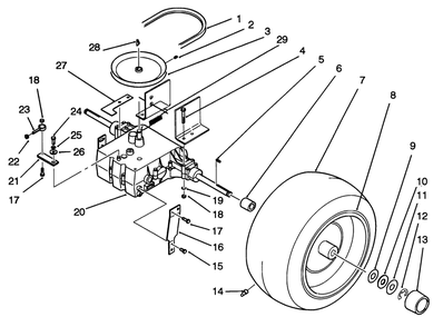 Rear Wheel And Transmission Assembly Diagram and Parts List for 22-14O502 2000001 - 2999999 Toro Lawn Tractor