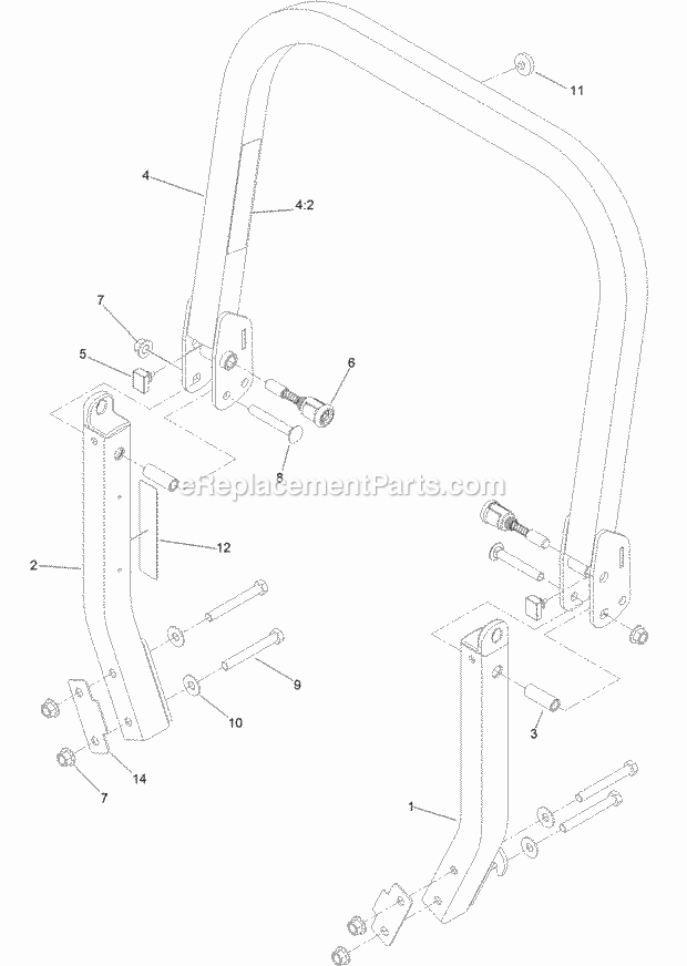 Roll-Over Protection System Assembly No. 116- Diagram and Parts List for 74942TE 316000001-316999999 Toro Lawn Mower