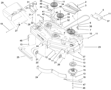 Deck Assembly Diagram and Parts List for 74415 (250000001-250005000)(2005) Toro Lawn Mower