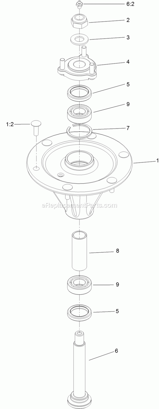 Spindle Assembly No. 125-9324 Diagram and Parts List for 74942TE 315000001-315999999 Toro Lawn Mower