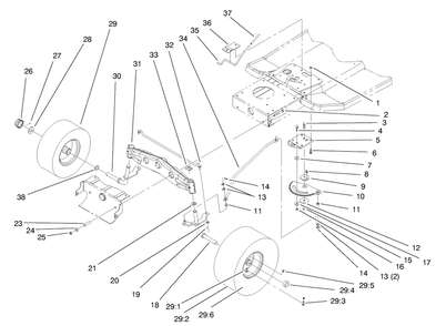 Front Axle Assemble Diagram and Parts List for 71215 8900001 - 8999999 Toro Lawn Tractor