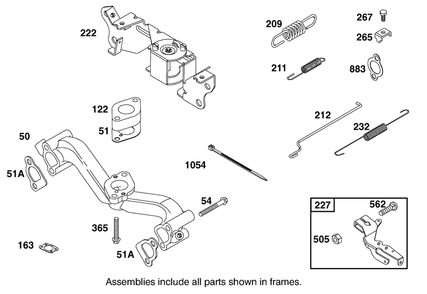Manifold Intake And Governor Control Assembly Diagram and Parts List for 12003 220000001 - 220999999 Toro Lawn Tractor