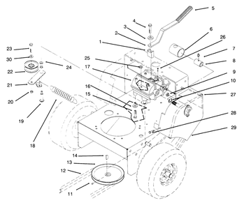 Transmission, Idler, Drive Pulleys & Drive Belt Diagram and Parts List for 30180 590001 - 599999 Toro Lawn Tractor Accessories