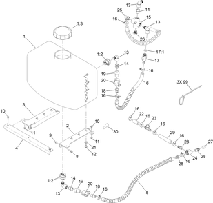 20 Gallon Auxiliary Tank Kit Assembly No. 146-0604 Diagram and Parts List for 146-0604  Toro Sprayer