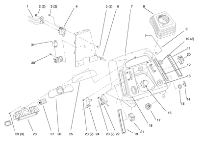 Dash Diagram and Parts List for 72104 8900001 - 8900599 Toro Lawn Tractor