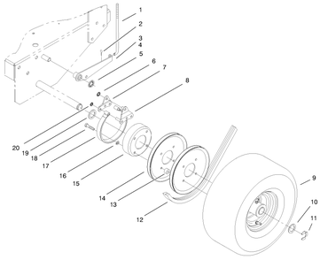 Brake, Wheel Pulley & Wheel Assembly Diagram and Parts List for 30177 990001 - 991351 Toro Lawn Tractor Accessories