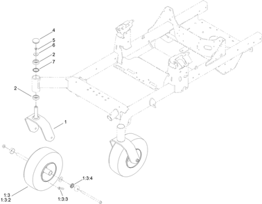 Front Caster Wheel Assembly Diagram and Parts List for 76602 414300000 - 415037653 Toro Lawn Tractor