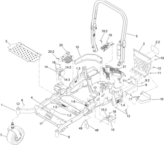 Part Location Diagram of 116-2128 Toro MAIN FRAME Assembly