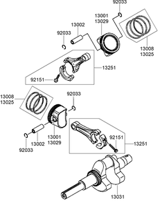 Piston And Crankshaft Assembly Diagram and Parts List for 74237CP (270000001-270999999)(2007) Toro Lawn Mower
