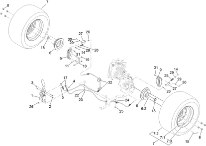 Rear Wheel And Park Brake Assembly Diagram and Parts List for 74938 (313000001-313999999)(2013) Toro Lawn Mower
