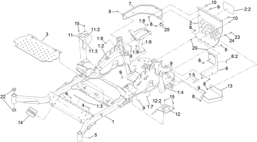 Frame Assembly Diagram and Parts List for 72947 412413875 - 412999999 Toro Lawn Tractor