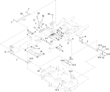 Deck Lift Assembly Diagram and Parts List for 77248 411435988 - 999999999 Toro Lawn Tractor