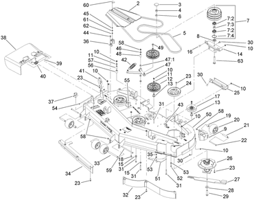 Deck Assembly Diagram and Parts List for 74268 (270000301-270999999)(2007) Toro Lawn Mower