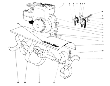 Tine And Engine Assembly Diagram and Parts List for 58125 4000001 - 4999999 Toro Tiller