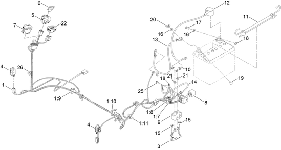 Electrical Assembly Diagram and Parts List for 76501 417260000 - 417274022 Toro Lawn Tractor