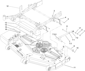 Deck Connection Assembly Diagram and Parts List for 74280TE (270000001-270999999)(2007) Toro Lawn Tractor