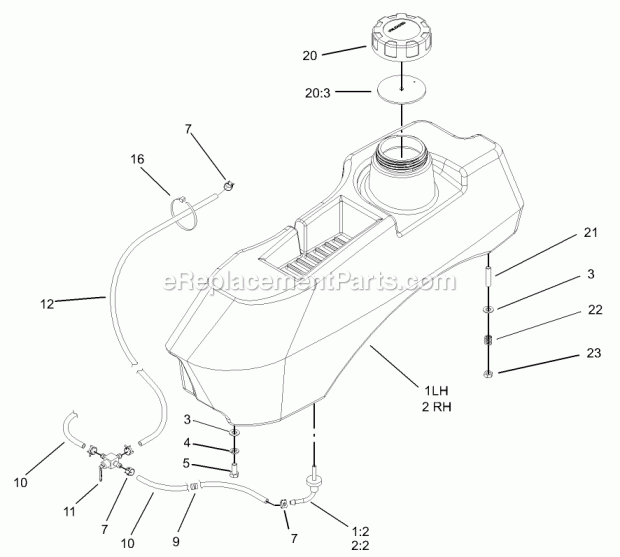 Fuel System Assembly Diagram and Parts List for 74165 240000001-240999999 Toro Lawn Mower