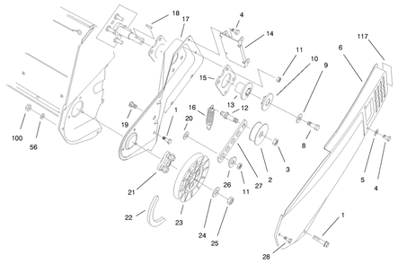Pulley & Belt Cover Assembly Diagram and Parts List for 38176 7900001 - 7999999 Toro Snow Blower