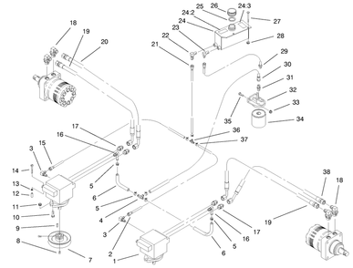 Hydraulic System Assembly Diagram and Parts List for 74173 (990001-999999)(1999) Toro Lawn Mower