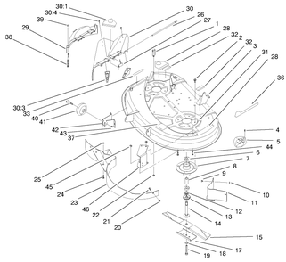 Deck Assembly (38" Cutting Unit) Diagram and Parts List for 71208 7900001 - 7999999 Toro Lawn Tractor