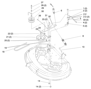 Pulley & Belt Assembly (38" Cutting Unit) Diagram and Parts List for 71217 7900001 - 7999999 Toro Lawn Tractor