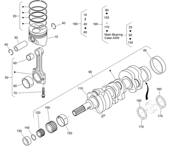 Piston And Crankshaft Assembly Diagram and Parts List for 22328 408963400 - 409588175 Toro Lawn Tractor Accessories