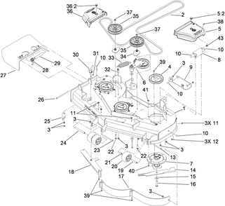 Deck Assembly Diagram and Parts List for 74923TE (290000001-290999999)(2009) Toro Lawn Mower