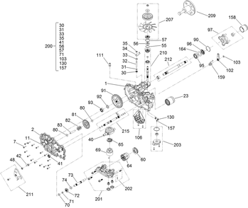 Rh Transmission Assembly Diagram and Parts List for 44410TE 406500000-406610836 Toro Lawn Mower