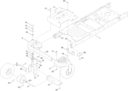 Frame, Front Axle And Caster Wheel Assembly Diagram and Parts List for 74781 316000001 - 316999999 Toro Lawn Tractor