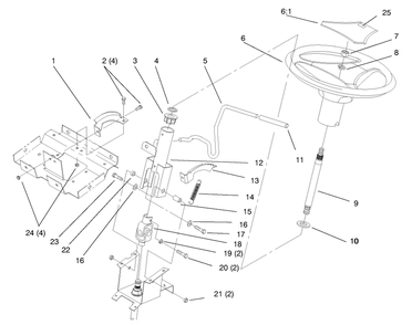 Steering Wheel And Tilt Diagram and Parts List for 72102 8900001 - 8900399 Toro Lawn Tractor
