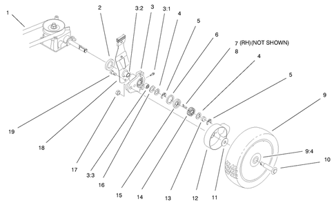 Gear Case & Wheel Assembly Diagram and Parts List for 20029 9900001 - 9999999 Toro Lawn Mower