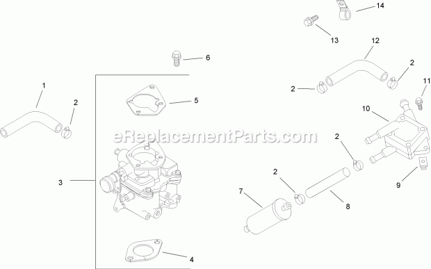 Fuel System Assembly Kohler Ch740 0075 Diagram and Parts List for 74282 280000001-280999999 Toro Lawn Mower