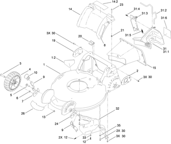 Housing And Tunnel Assembly Diagram and Parts List for 20897 316000001 - 316999999 Toro Lawn Mower